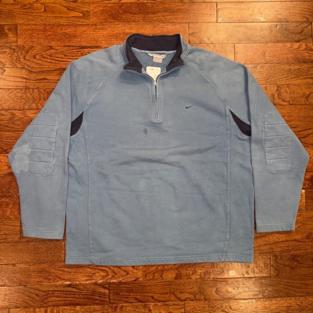 Vintage Y2K Nike Blue Quarter Zip Pullover Sweatshirt  Ribbed Collar 2XL‎